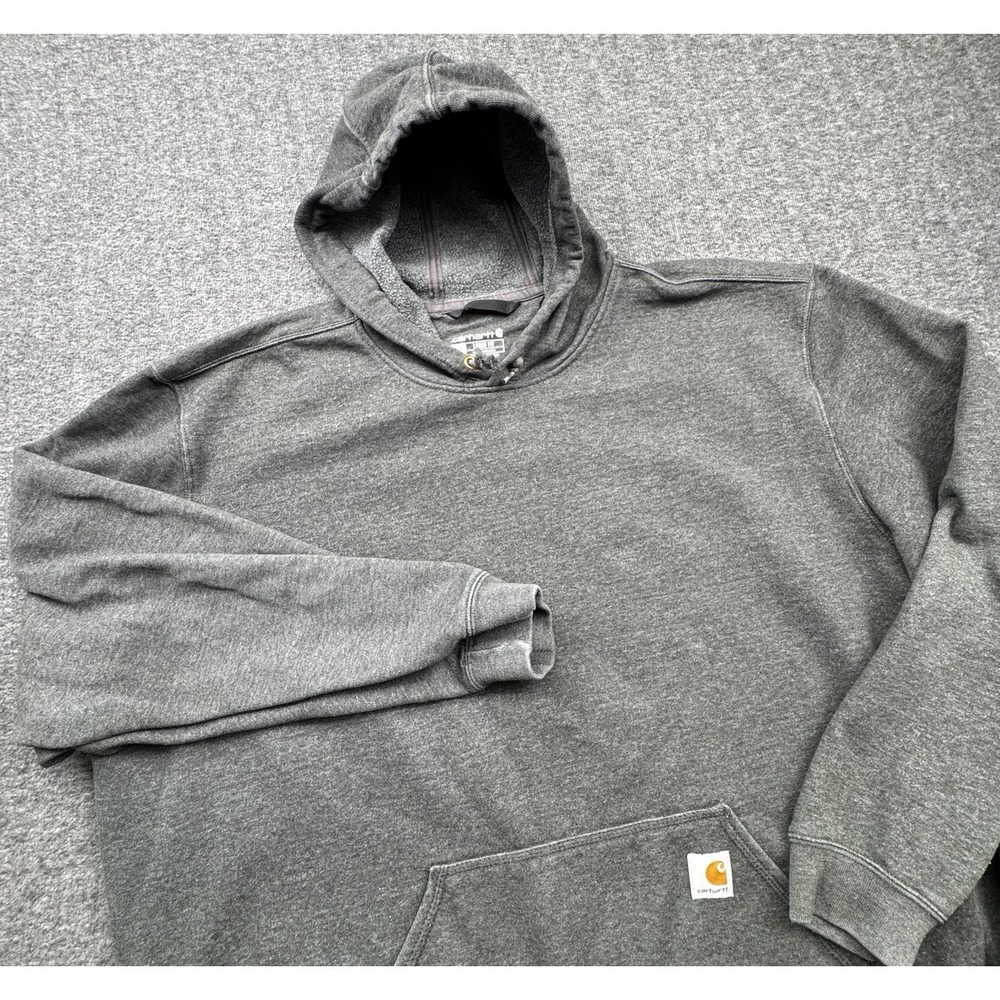 Carhartt Hoodie Sweatshirt Mens 2XL Gray Heavyweight‎ Logo Pullover Fleece K121